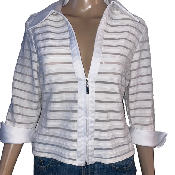 JS Collections sheer stripe zippered top - Picture 1 of 7
